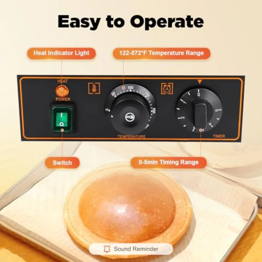 Electric Burger Waffle Baking Machine 110V 1.2kW Non-Stick Rotatable Hamburger Press with Anti-Slip Feet for Schools Canteens i