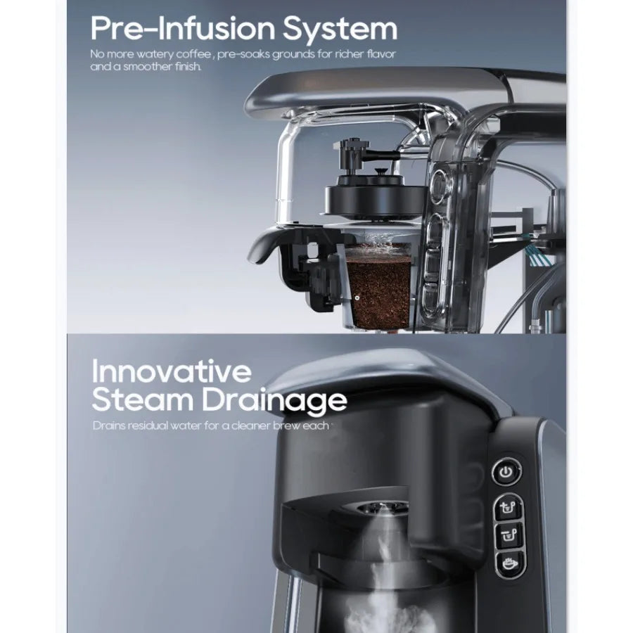 PSH6 Multi-Function Capsule Coffee Maker-Brews Red Tea Green Tea with 1450W Power 20Bar Pressure. Features 1.4mL Water Tank 50m