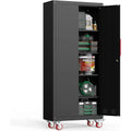 71 Tall Metal Storage Cabinet with 4 Shelves, 2 Locking Doors, Wheels for Garage, Home, Office, Workshop - Black