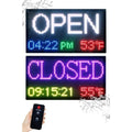 20"x11" Smart LED Open/Closed Sign Outdoor Waterproof RGB Color Changing Backlight with Remote Control Digital Alarm Clock Cale
