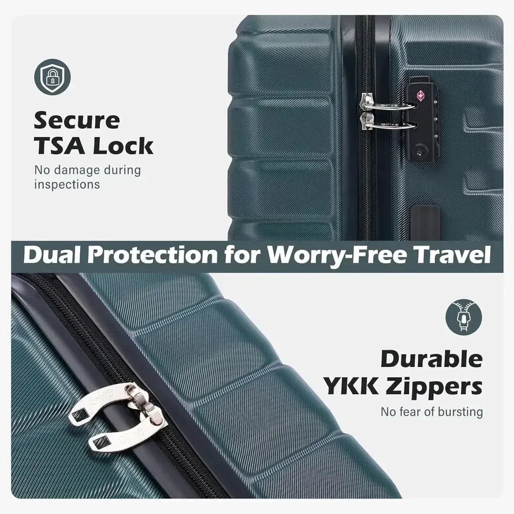 3-Piece Hard Shell Spinner Suitcase Set, Expandable Large Checked Luggage, Lightweight Rolling Carry-On with TSA Lock, Teal Blue