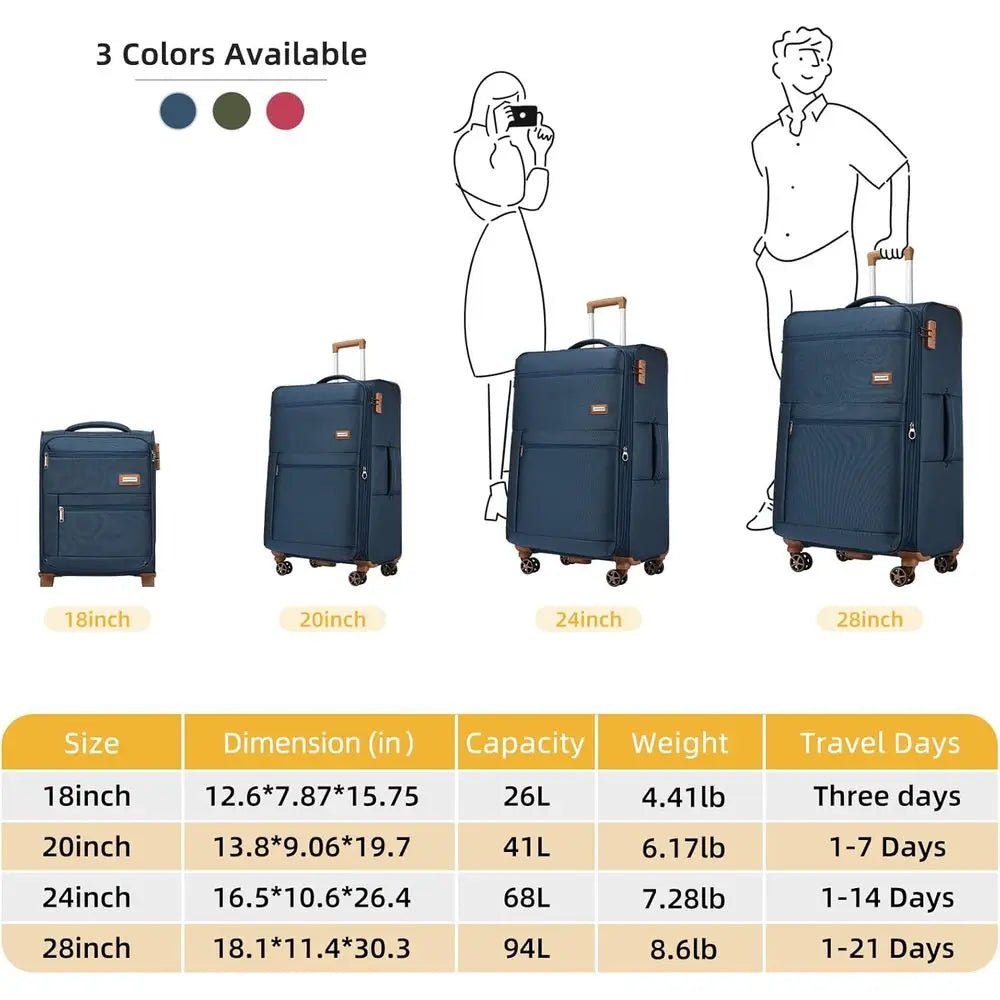 4-Piece Spinner Luggage Set with 360° Wheels - Carry-On Suitcases (28/24/20/18) Navy Blue