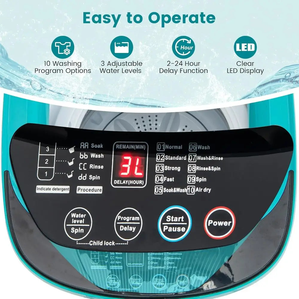 Compact 7.7 lbs Washer & Spin Dryer, 0.78 Cu.ft Automatic Laundry Machine with 10 Programs, 3 Water Levels, Ideal for RVs, Dorms