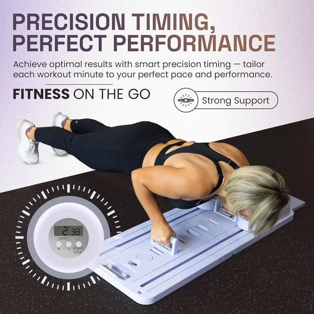 Foldable Pilates Reformer Board with Push-Up Bars, Resistance Bands for Home Workout & Travel Fitness