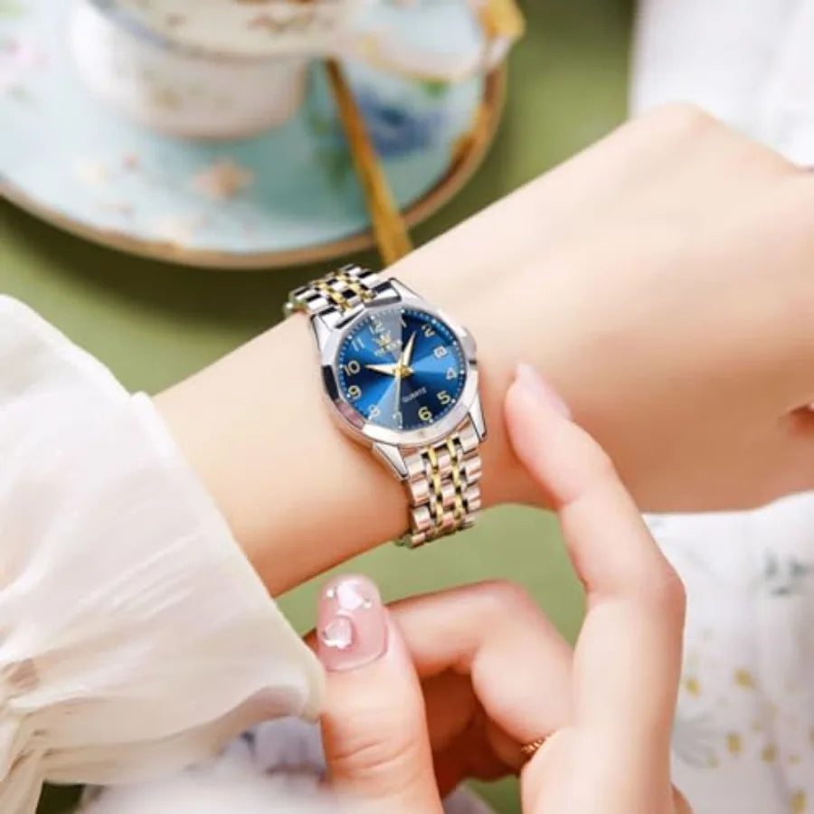 OLEVS Womens Watch Classic Dress Number Female Watches for Ladies Analog Quartz Stainless Steel Waterproof Lumius Day Date Two