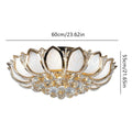 23.5Inch Flower Shaped Crystal Chandelier, E12 110V Gold Crystal Ceiling Lamp Modern Chandelier Hanging Lamp Flush Mount