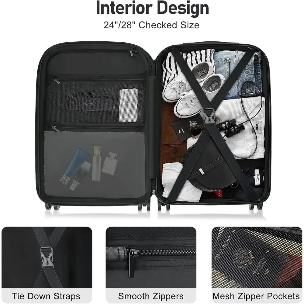 4-Piece Suitcase Set with Wheels, ABS Shell, TSA Lock, Spinner Luggage (20/24/28 inch, Black)