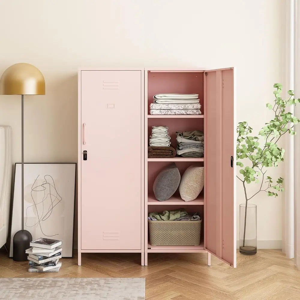3-Shelf Steel Locker Cabinet, 59.06 Tall for Home, School, Office (Pink)