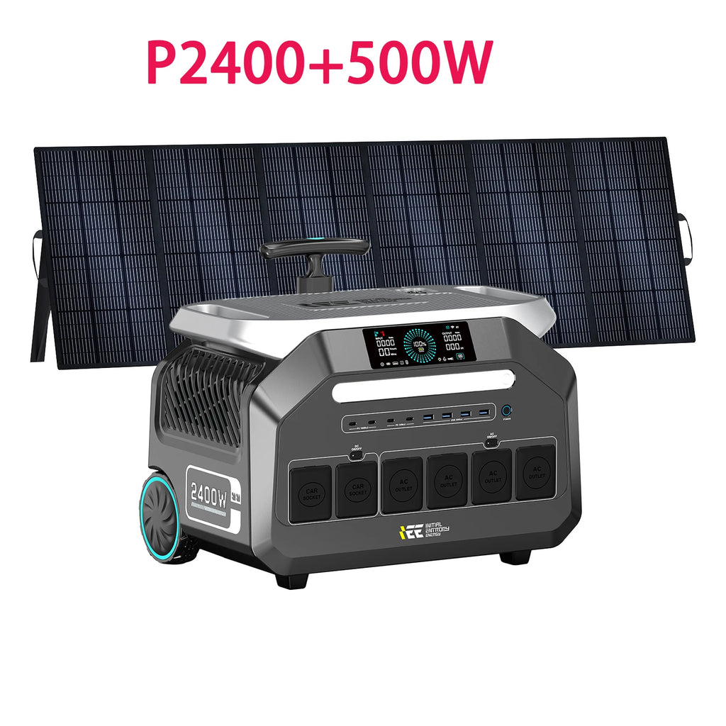 IEE P2400 Portable Power Station with 500W Solar Panel 2400W Solar Generator Power Storage 2048Wh LiFePO4 With 5000W Peak US AC