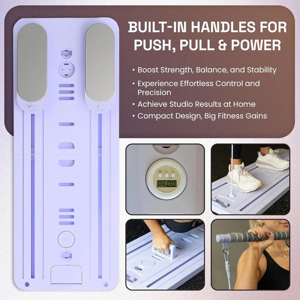Foldable Pilates Reformer Board with Push-Up Bars, Resistance Bands for Home Workout & Travel Fitness