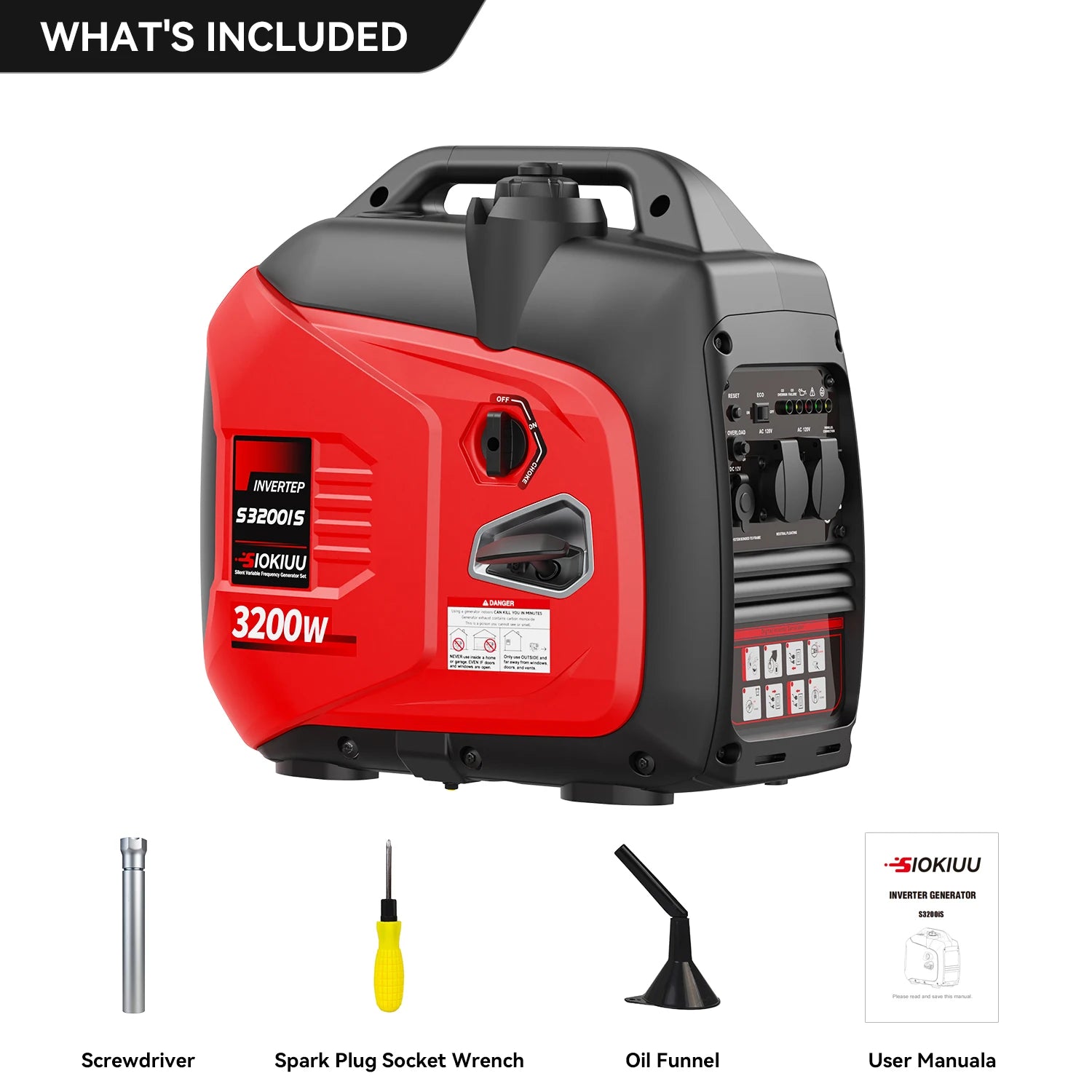 3200W Portable Inverter Generator operating power 2600W, EPA, Ultra Quiet, CO Alarm, Parallel Ready, Camping RV Home Emergency
