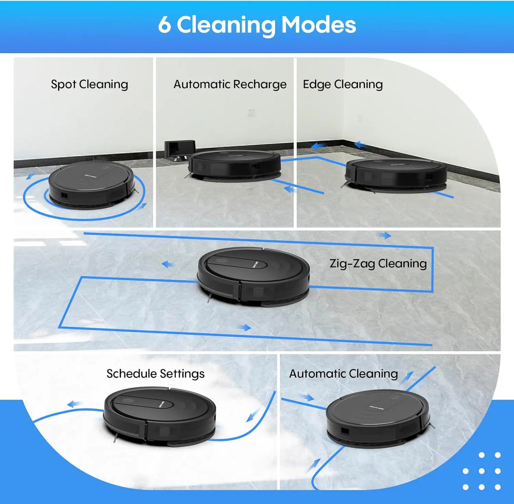 Robot Vacuum and Mop with 5000Pa Suction, Wi-Fi/App Control, Ultra Slim Design for Pet Hair and Hard Floors