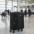 Expandable Softshell Trolley 24-Inch For Business Travel Family Vacation Overseas Study, Medium Checked Suitcase Built-in TSA Lock Multi-directional Spinner Wheels Black Polyester Fabric