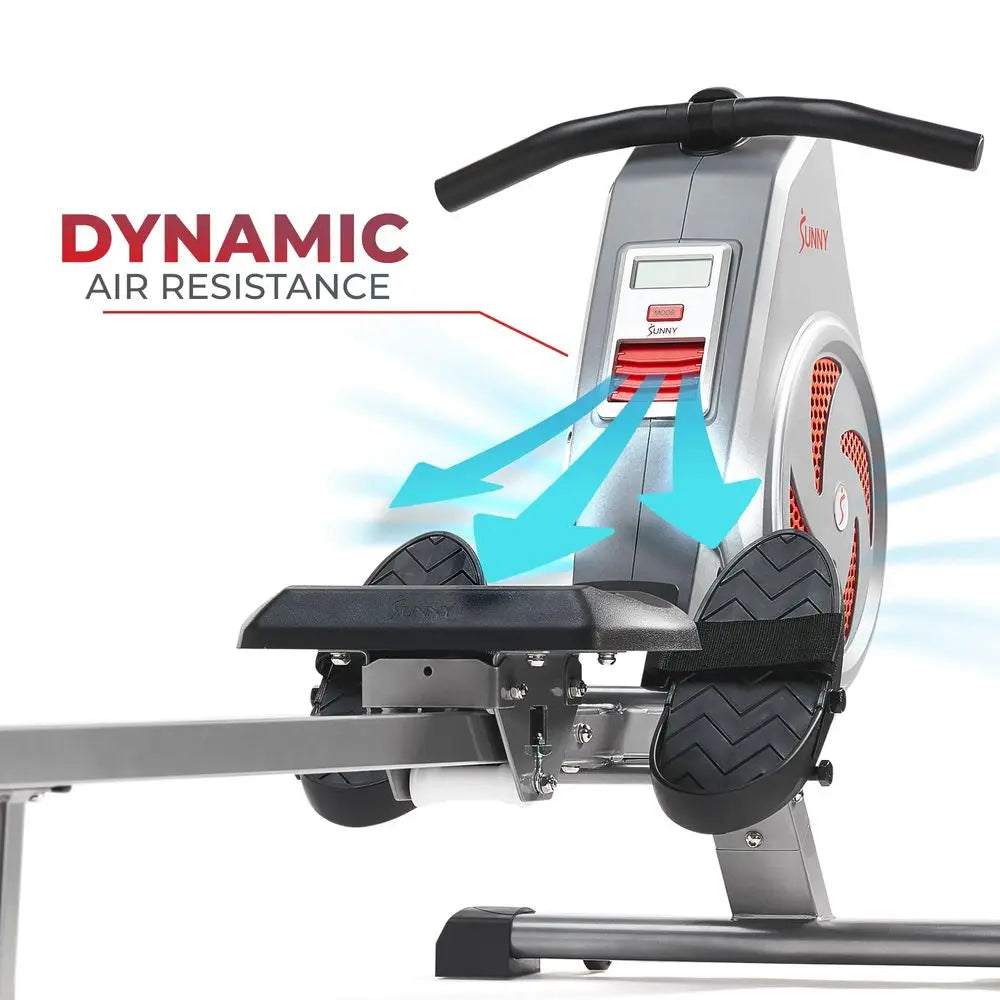 Air Rowing Machine, SpaceSaving Rower with Long Rail and right Storage for Home Gym, FullBody Cardio Workout, Free SunnyFit T