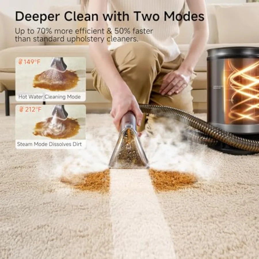 Portable Steam Carpet Cleaner 18Kpa with Hot Water for Cars Couch Furniture Upholstery Cleaning Tools and Solution in Black