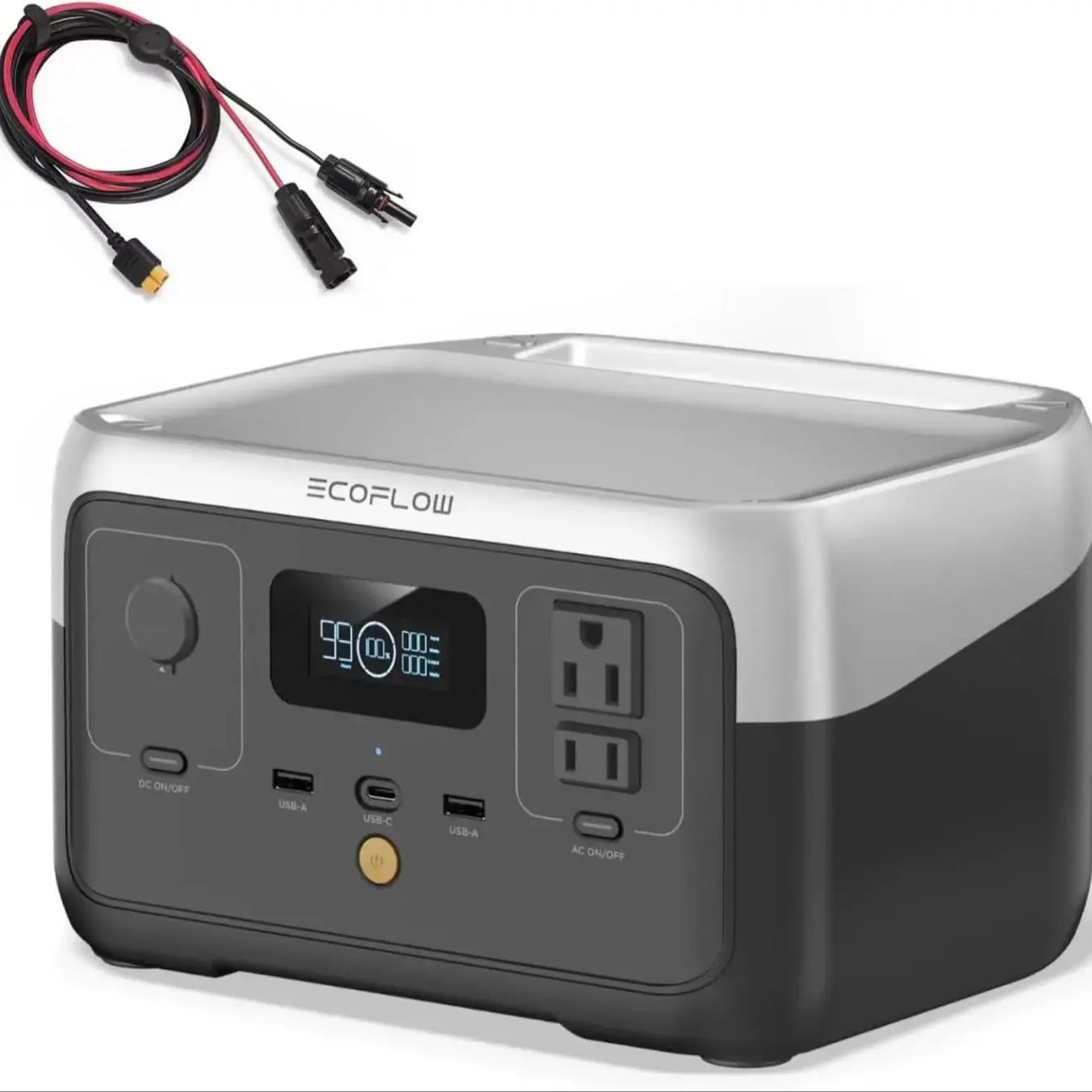 ECOFLOW RIVER 2 Portable Power Station for Cable, 256Wh LiFePO4 Battery, 1-Hour Fast Charge, Up to 600W AC Outlets