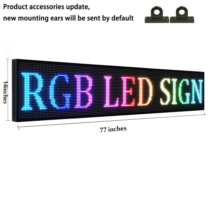 P10 Scrolling LED Sign 77x14in Outdoor Full Color LED Message Display WiFi Control Programmable LED Sign for Business Board
