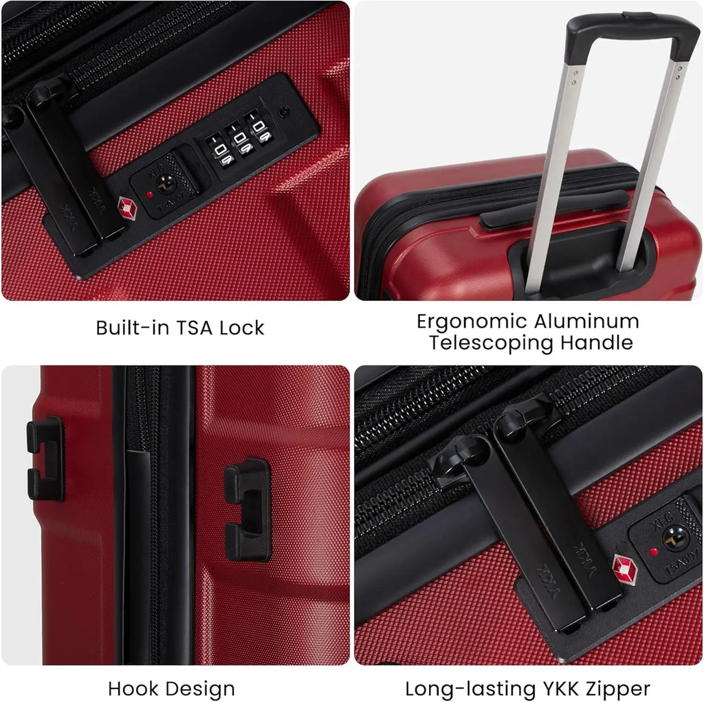 3-Piece Hardside Luggage Set with Spinner Wheels, TSA Lock, Expandable Lightweight Travel Suitcases for Women in Burgundy