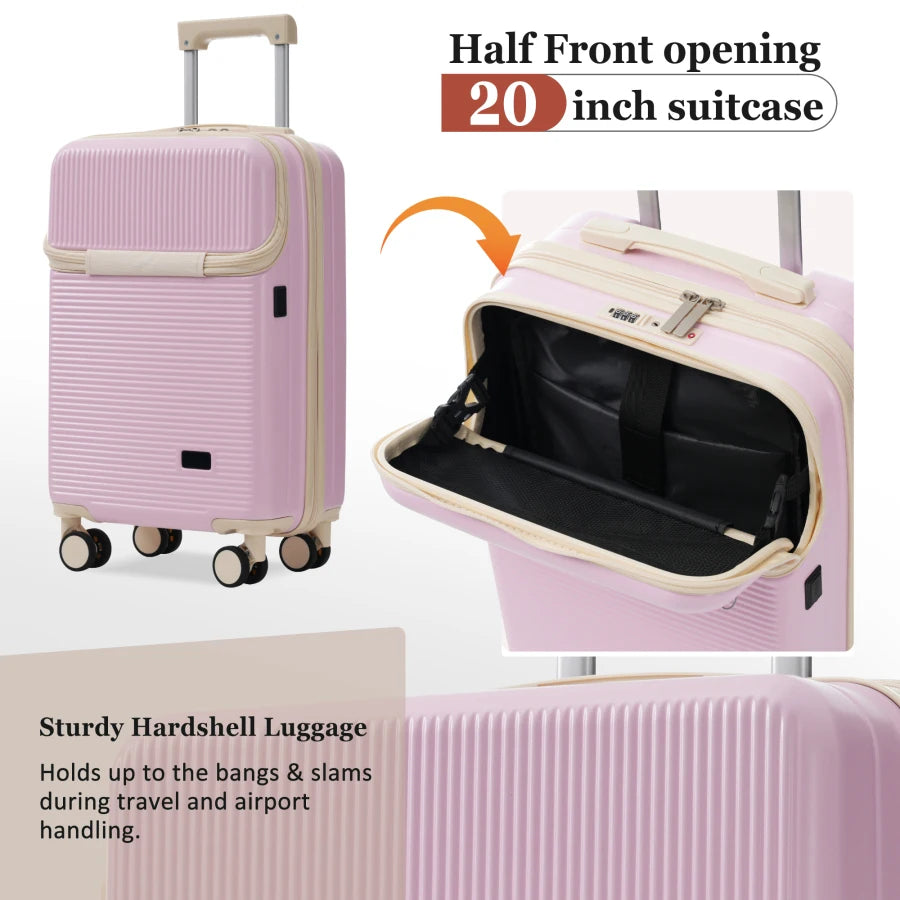 Luggage Sets 5 Piece for travel, polycarbonate hardside, black, lightweight with half-opening design, double spinner wheels, US