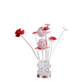 Red Roses 6 Petal Floral Table Lamp with Red/Silver Flower Bud in Modern Hexagonal Chrome Vase for Living Room or Bedroom, LED