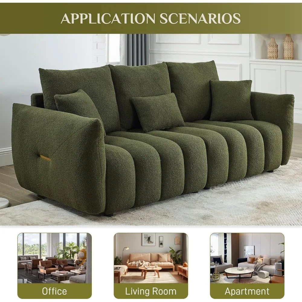 Teddy Cloud Sofa Couch, Comfy Upholstered Sherpa Deep Seat Boucle Sofa, Cozy Modern 3 Seater Couch with 3 Pillows, Oversized Lov