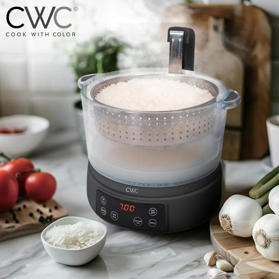 COOK WITH COLOR 3L Glass Low Carb Rice Cooker - Makes 6 Cups Cooked Low Sugar Rice with Auto Lift Filter Basket Hotpot Steamer