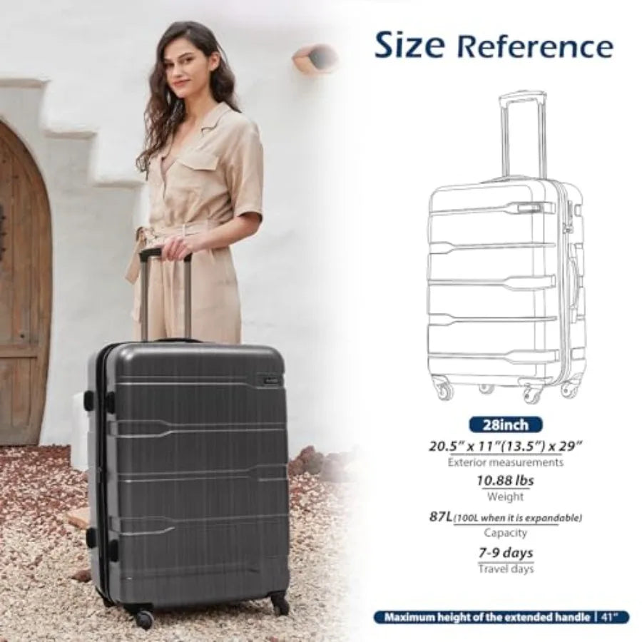Expandable Large Checked Luggage Hardside PC+ABS Suitcase with TSA Lock Lightweight Rolling Carry On with Spinner Wheels for Tr