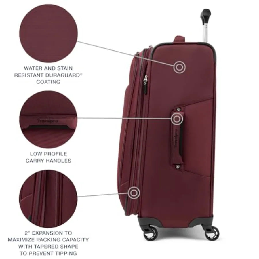 Maxlite 5 Softside Expandable Luggage with 4 Spinner Wheels Lightweight Suitcase for Men and Women Burgundy Checked-Medium 25-I