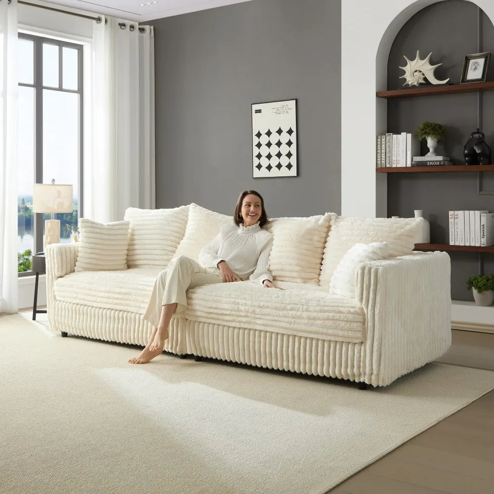 104.3" Plush Corduroy 4-Seat Sofa,Modern Comfy Upholstered Sofa Cloud Couch,Deep Seat Couches with Soft Pillows