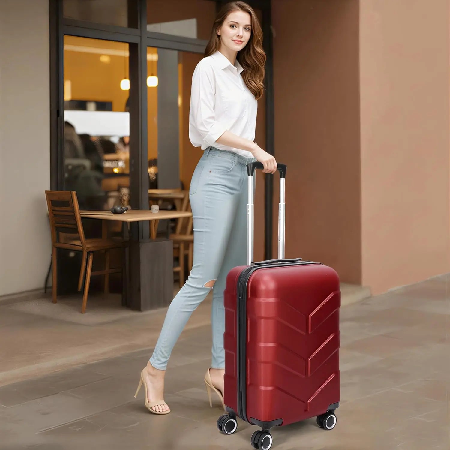 3-Piece Hardside Luggage Set with Spinner Wheels, TSA Lock, Expandable Lightweight Travel Suitcases for Women in Burgundy