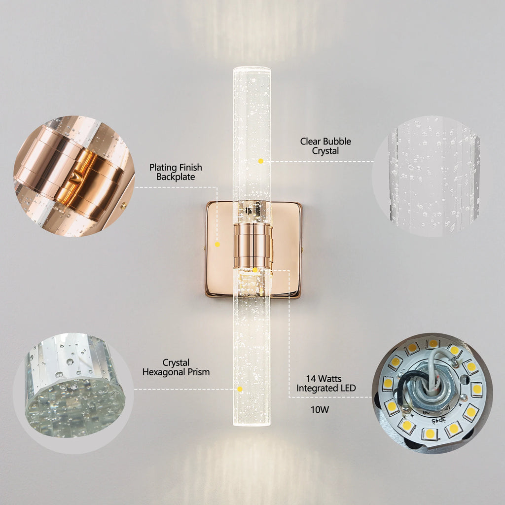 ARLGSITE 2-Light Contemporary Crystal Wall Light, Gold Plating Finish with Bubble Crystal, Sconce Modern Indoor Lighting Fixture