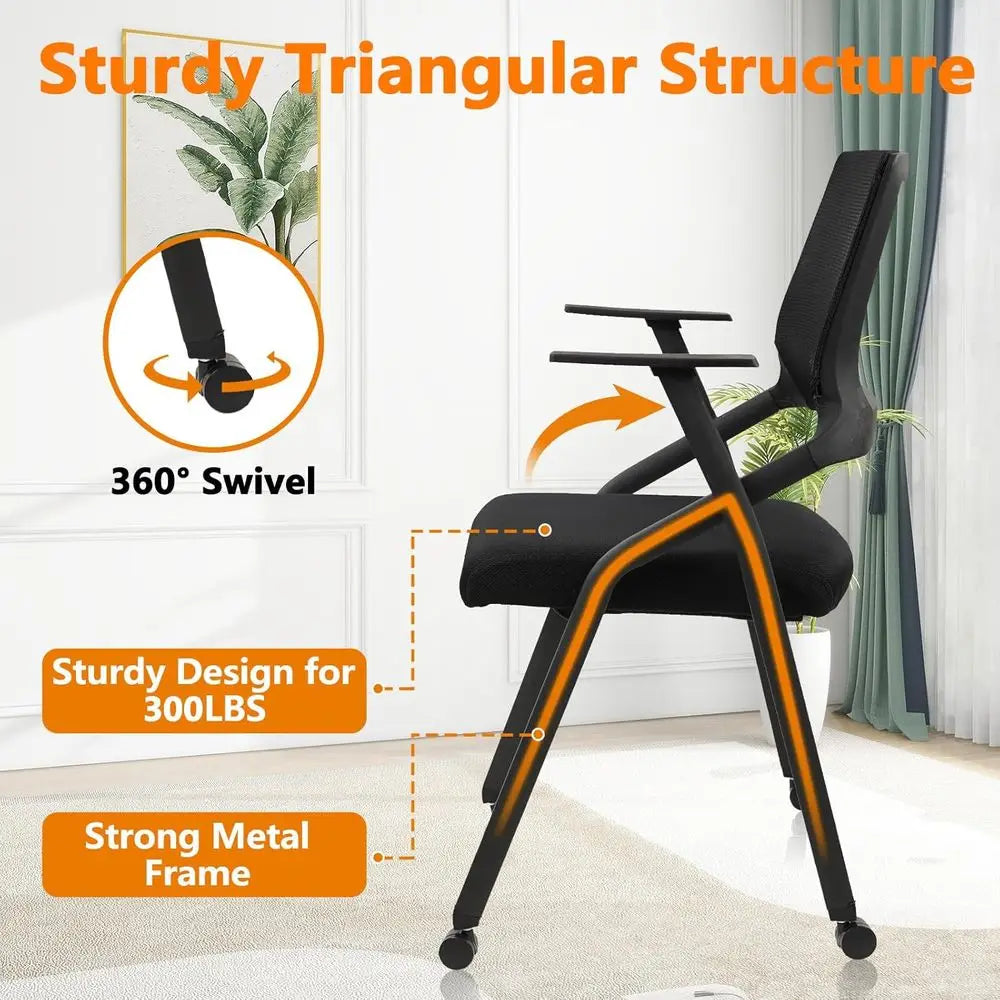 Stackable Ergonomic Conference Chairs, Mesh Office Chairs with Arms and Wheels, Suitable for Lobby, Church, School, and Training