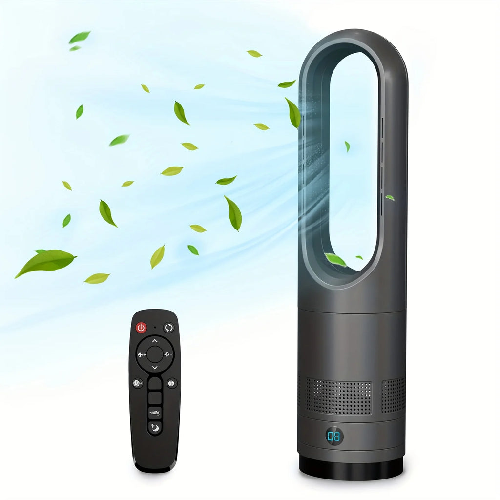 Bladeless Fan, 22Inch Heating & Cooling Combo Tower Fan 80° Oscillating with Remote, 9H Timer, 8 Speeds, Portable Quiet for Indo
