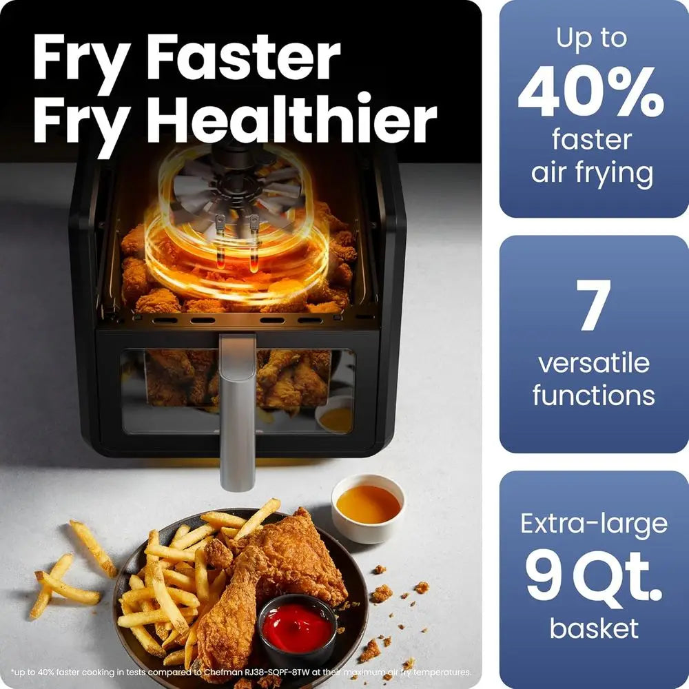7-in-1 9 Qt Air Fryer with XL Viewing Window Basket for Crispy and Even Cooking, Bake, Broil, Reheat, Dehydrate, Roast, and Keep