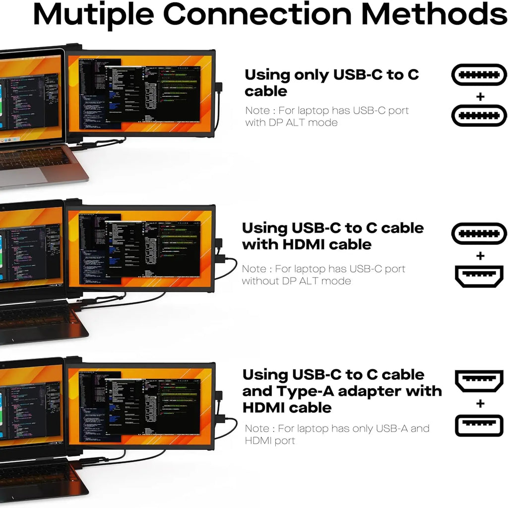 13.3" FHD 1080P Portable Monitor, USB-C/HDMI Plug & Play Laptop Screen Extender, Compatible with Windows/Mac, Ultra-Slim & Lightweight