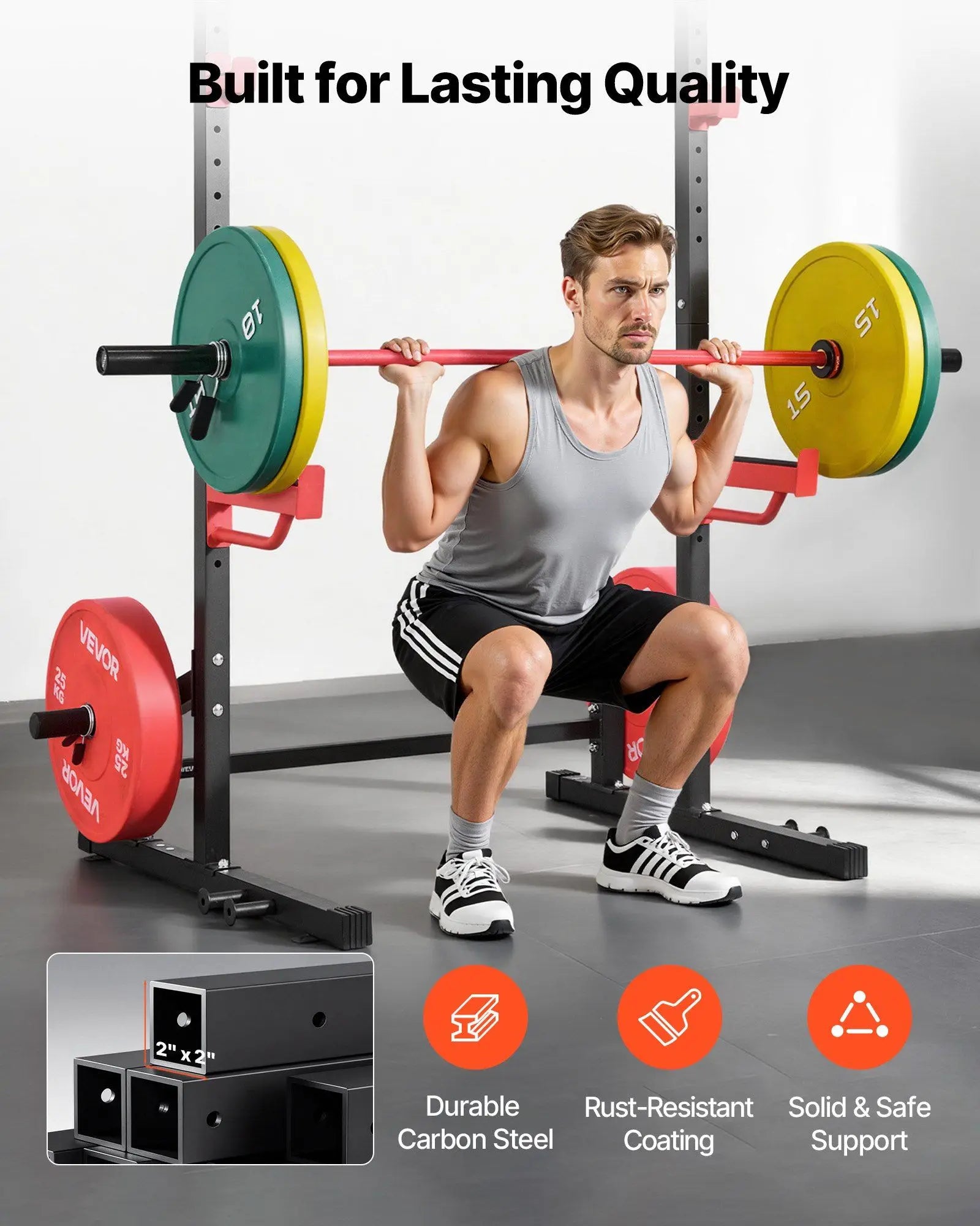 Power Cage Squat Rack, Multifunctional Power Rack Home Gym, 1000LBS Strength Training Workout Equipment with 4 Band Pegs,