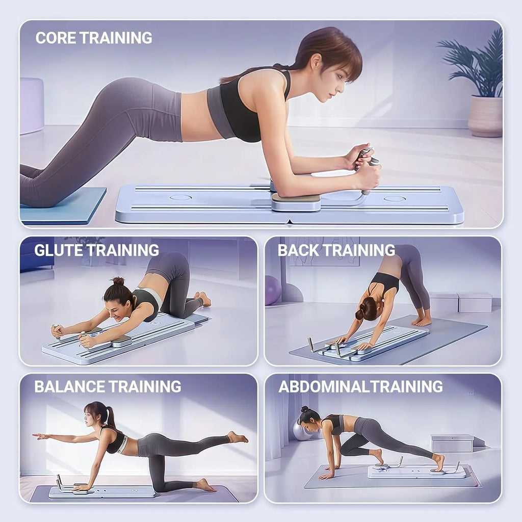 2024 Foldable Pilates Reformer Board, Multi-Purpose 5-in-1 Sliding Board for Home Workouts