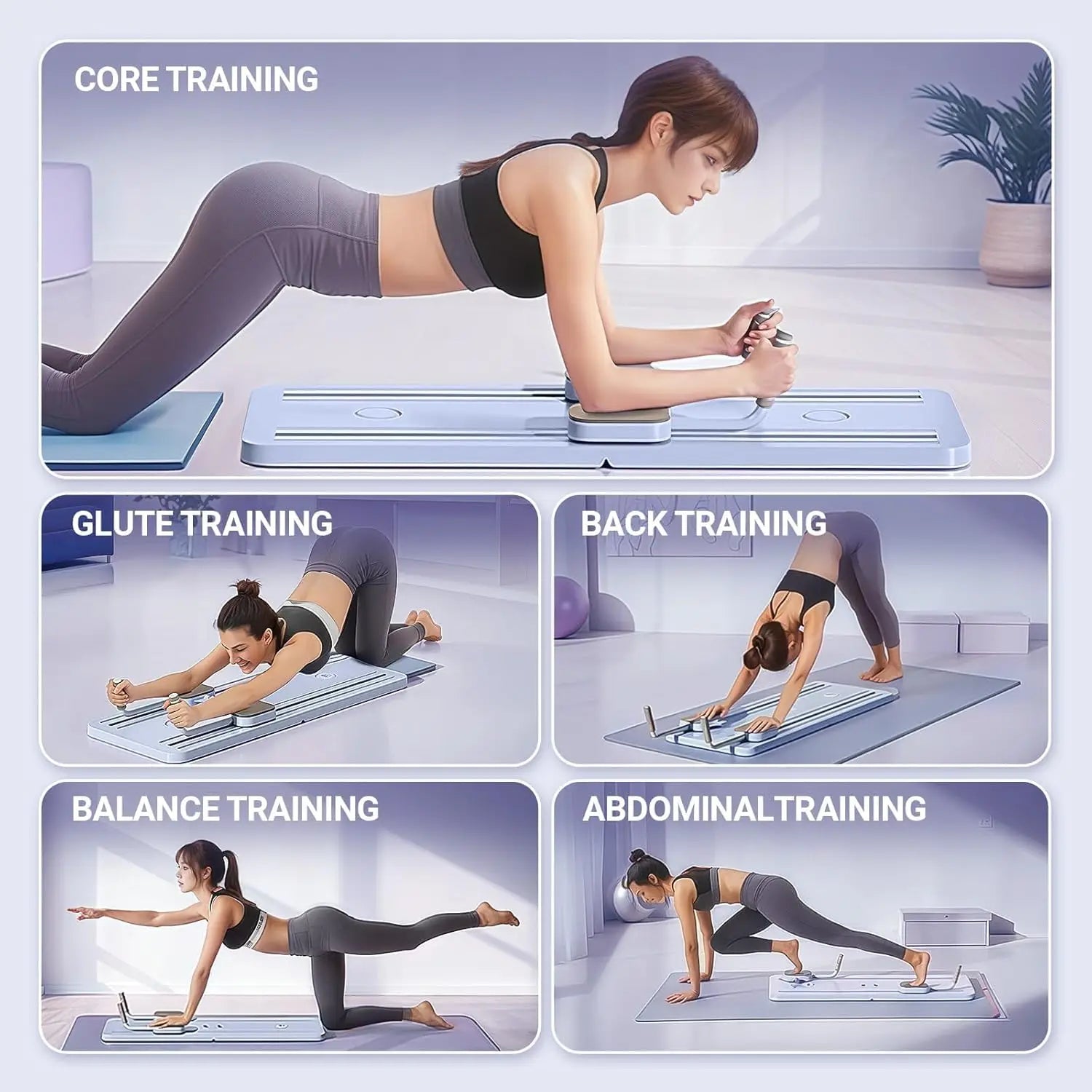 2024 Foldable Pilates Reformer Board, Multi-Purpose 5-in-1 Sliding Board for Home Workouts