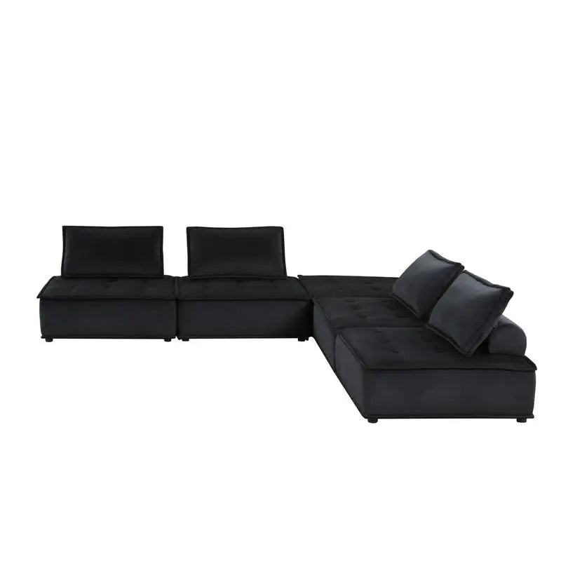 Black Velvet 5-Piece Sofa and Loveseat Set - Stylish and Comfortable Seating for Your Living Room