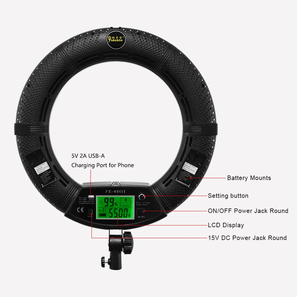 18inch Ring Lights with Tripod Remote Control LED Video Lamp FE480 96W Fill Light Bi-color Photo Studio for Makeup Beauty Salon