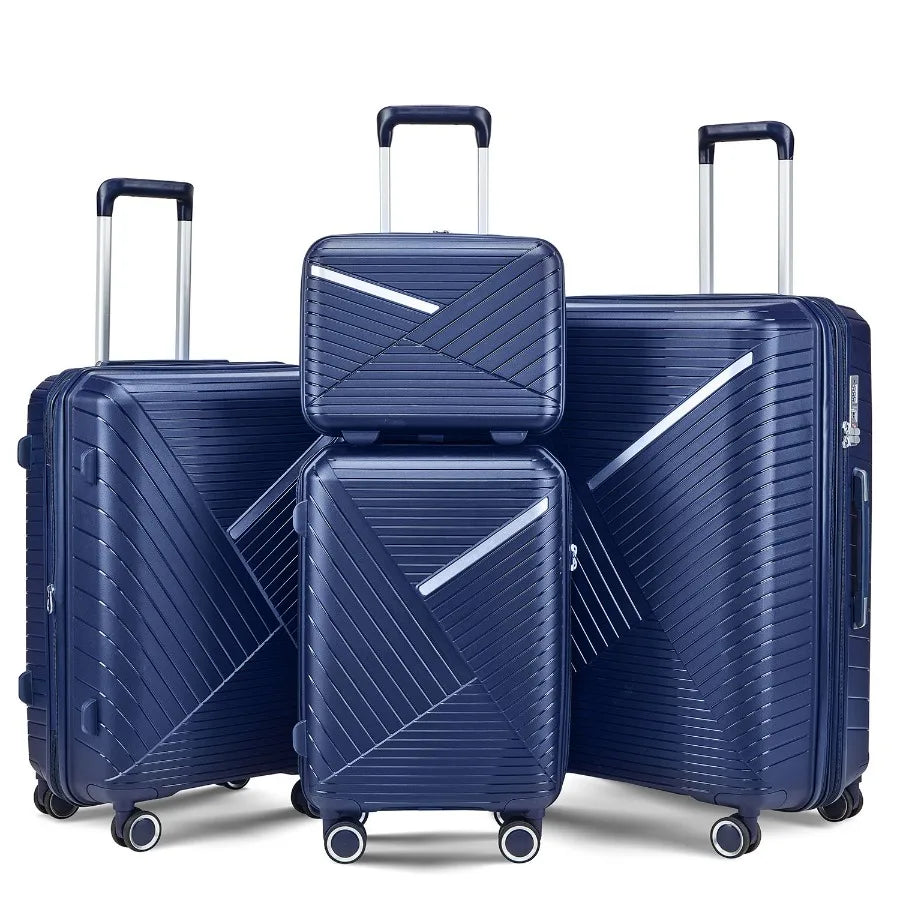 Travel luggage set: 4-piece expandable lightweight suitcases 14/20/24/28 inch , PP material, black, 360 mute spinner wheels, TS