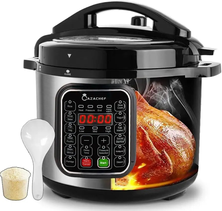 8qt Stainless Steel Pressure Cooker, 14-in-1 Electric Rice Cooker & Slow Cooker, LED Multifunction Steamer & Food Warmer