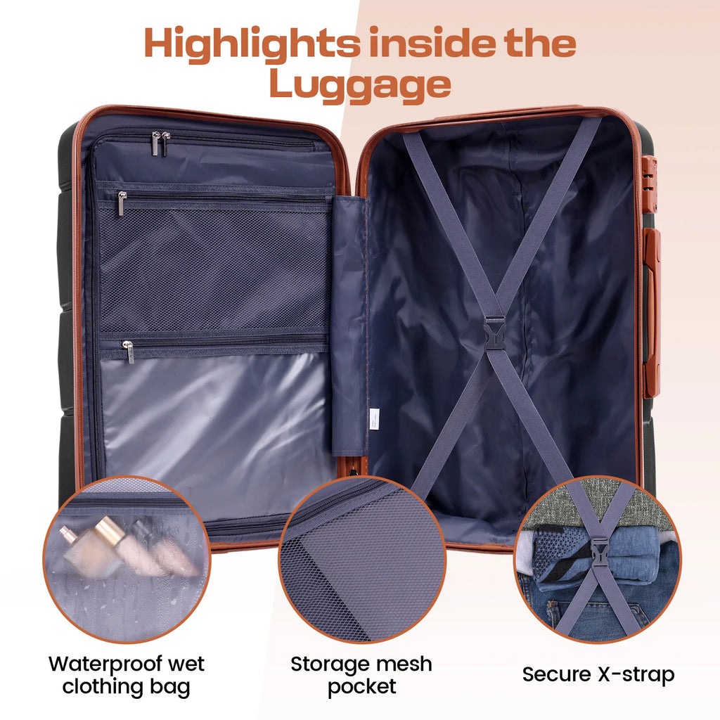 3pcs Luggage Set ABS Hardshell Suitcase With Spinner Wheel TSA Lock Side Hook Carry On Luggage For Business Trip 20/24/28 Inch