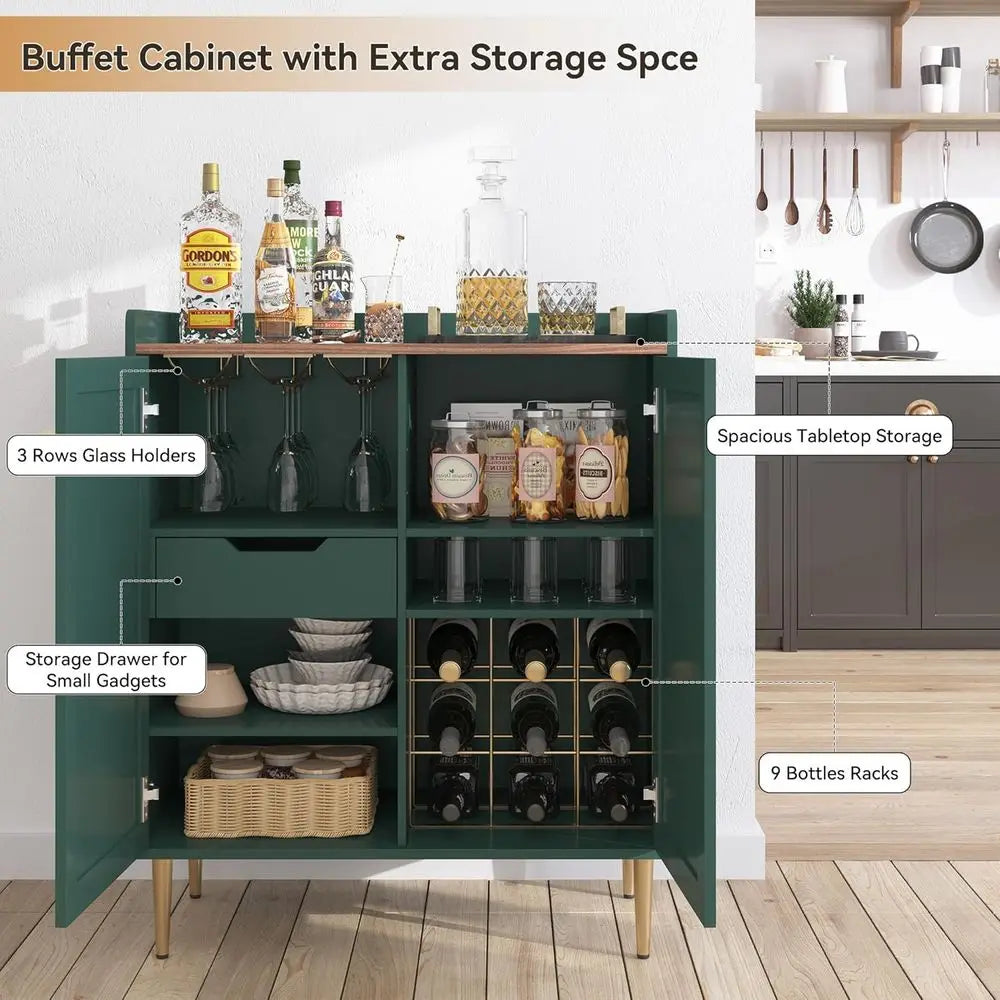 Bar Cabinet with Wine Racks and Adjustable Shelves for Home, Living Room, Dining Room