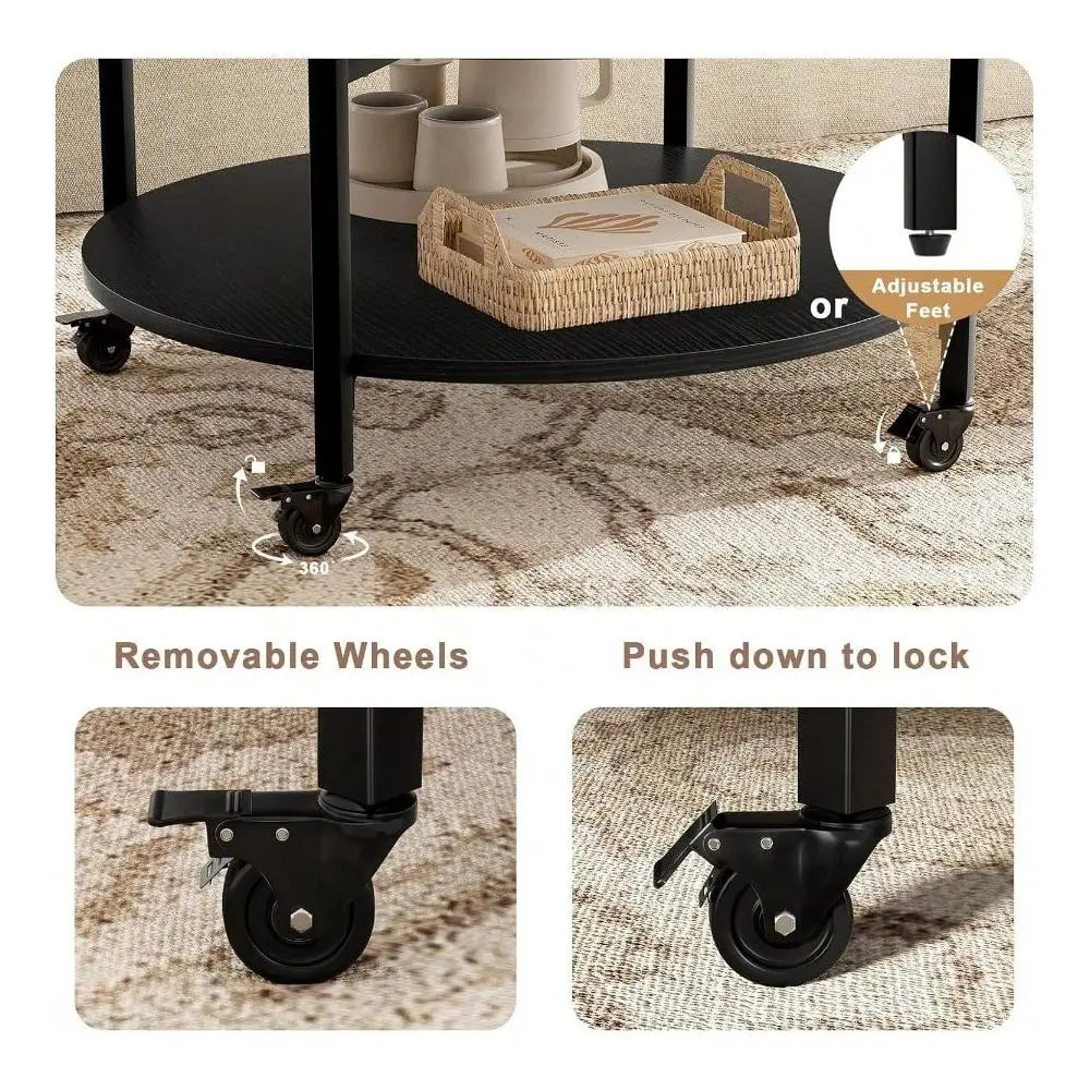 Desk, Round Lift Top Coffee Table With Wheels, Circle Center Table With Storage And Compartment, 26.77 Rolling Coffee Table Liv