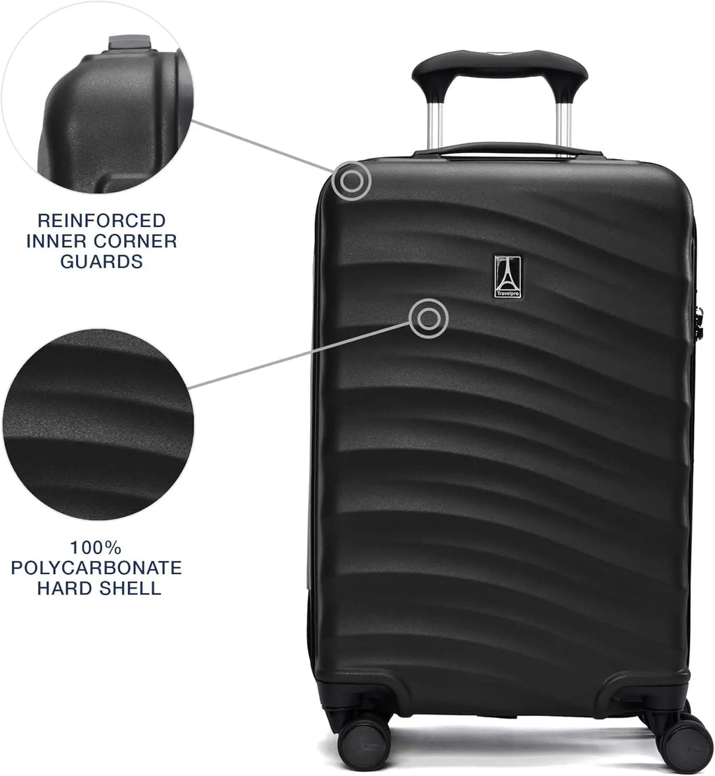 Lightweight Expandable Carry-On Luggage with 8 Spinner Wheels, TSA Lock, Black Hard Shell Suitcase, 20-Inch