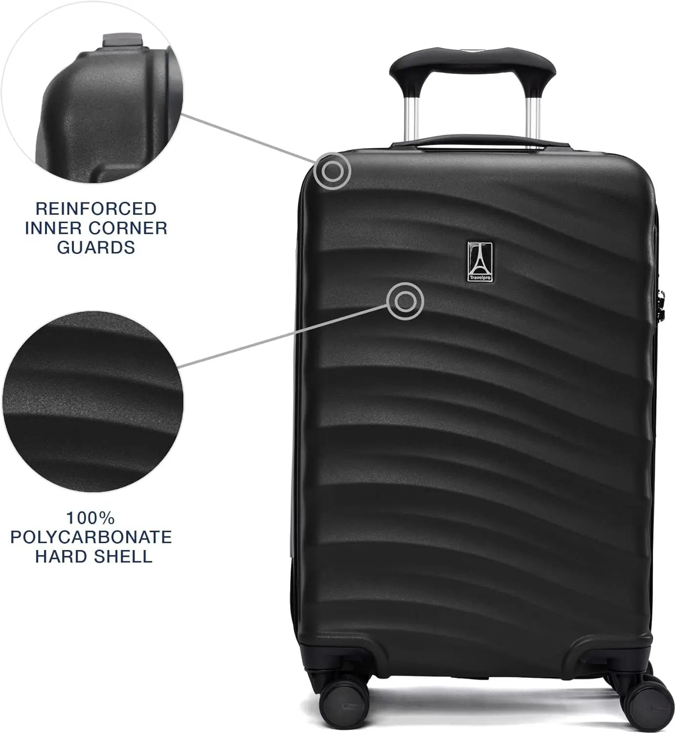 Lightweight Expandable Carry-On Luggage with 8 Spinner Wheels, TSA Lock, Black Hard Shell Suitcase, 20-Inch