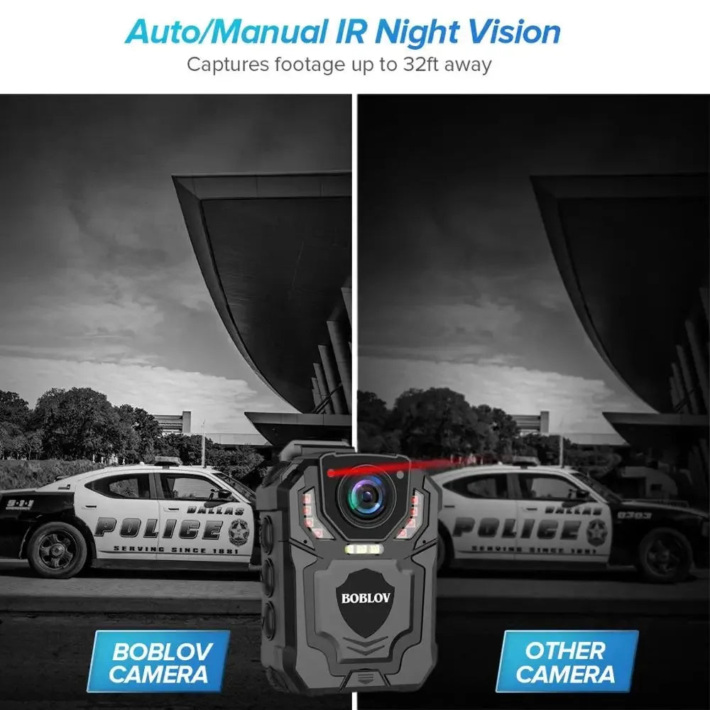 Boblov T5 Body Worn Camera HD 128GB DVR Video Security Cam IR Night Vision Wearable Mini Camcorders Loop Recording Police Camera