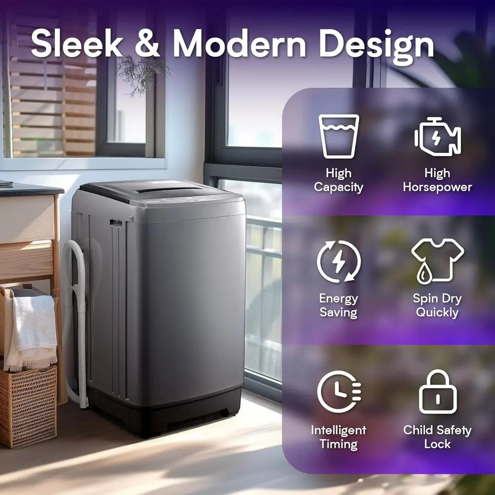 Compact 17.8lbs Automatic Washer and Spinner Combo with 10 Programs and 8 Water Levels, Ideal for RV, Dorm, and Home Laundry, Gr