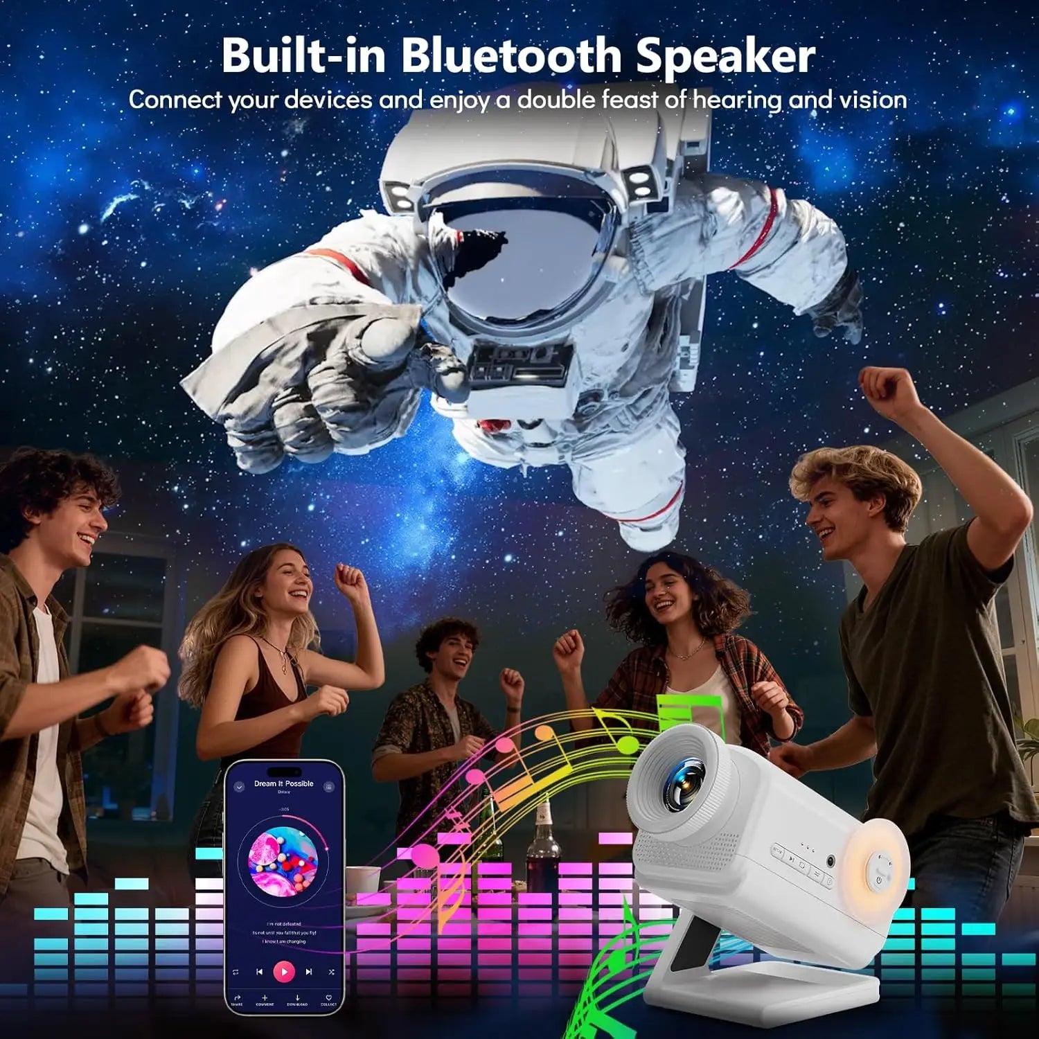 HD 3D Galaxy Projector with Bluetooth Speaker, Remote, Timer, Night Light for Kids Bedroom Decor and Birthday Gifts